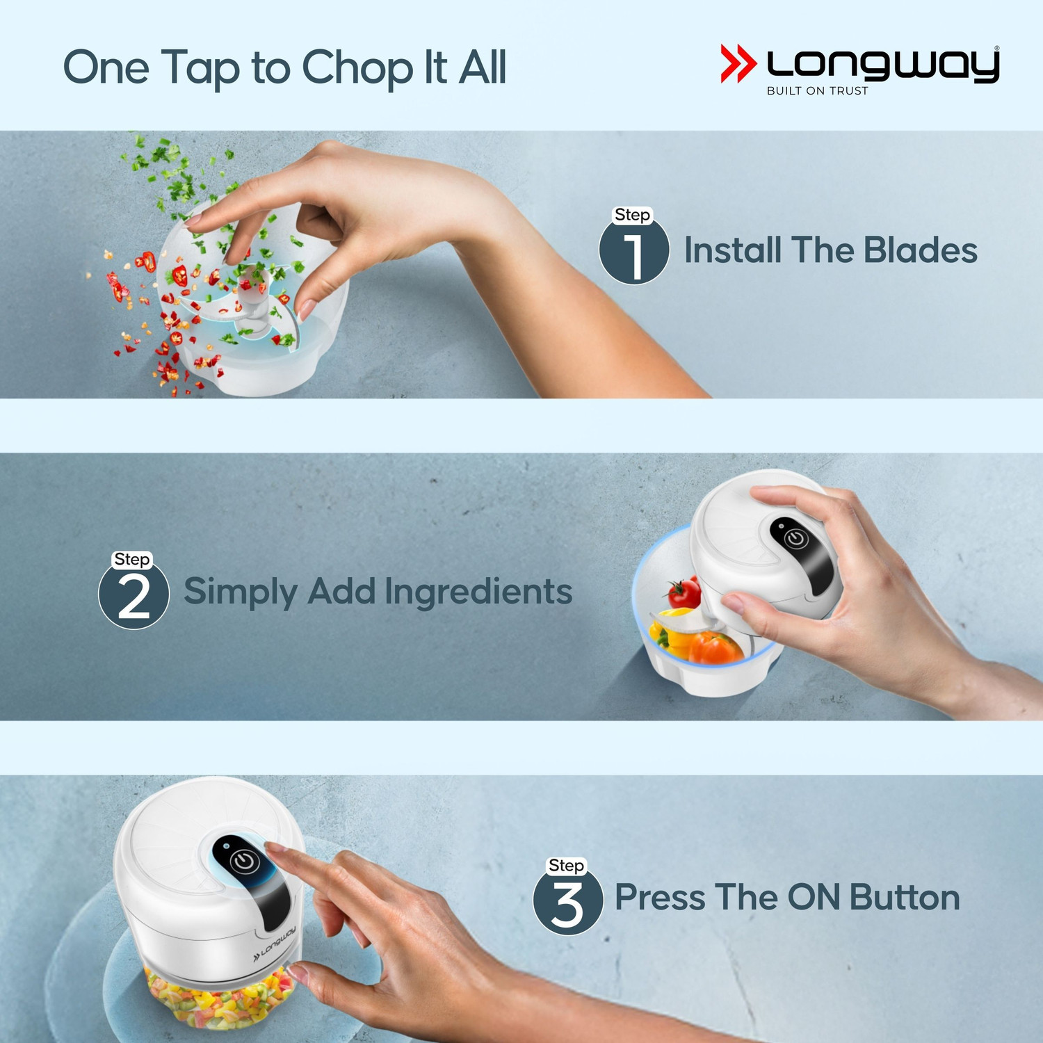 Image of Longway Slicer Rechargeable Mini Electric Chopper | One Touch Operation Electric Vegetable & Fruit Chopper