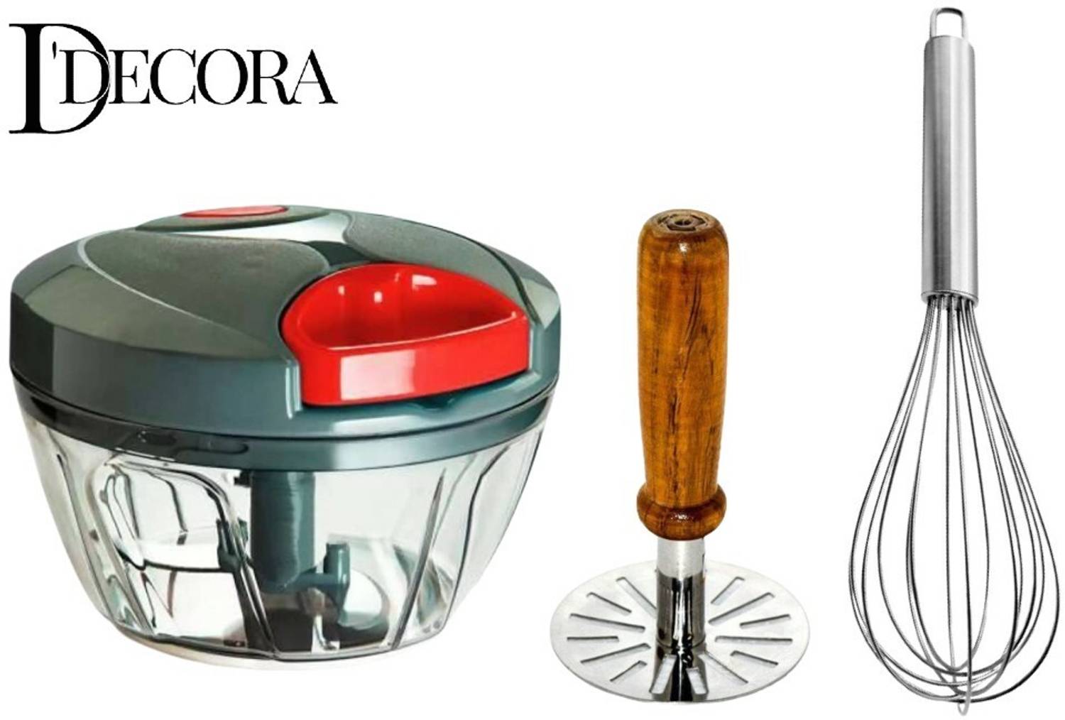 DDecora Combo Of 450 ML , Stainless-Steel Whisk and Masher Vegeta