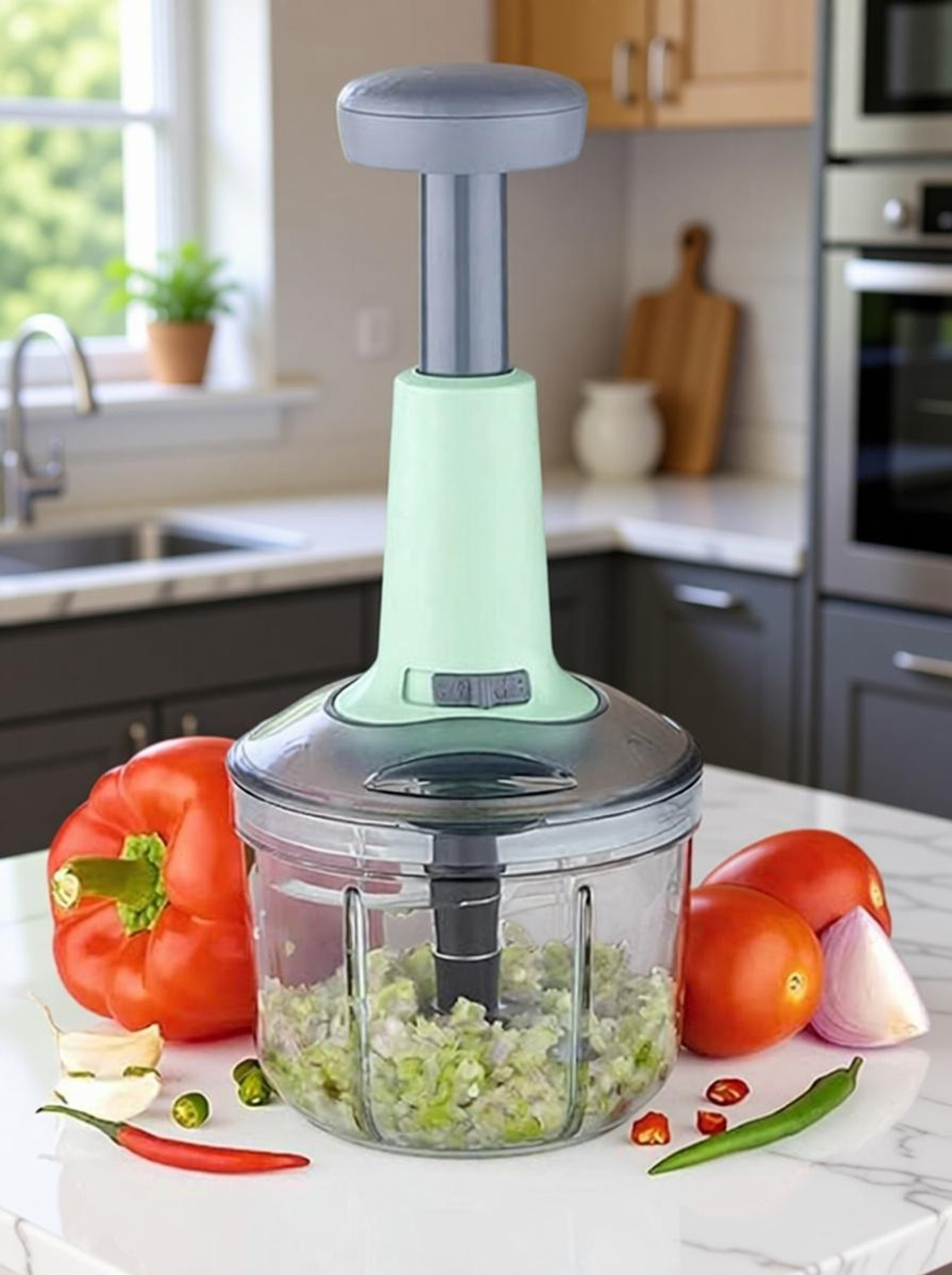 Image of Analog Kitchenware Steel Blade Handy Push Chopper Vegetable & Fruit Chopper