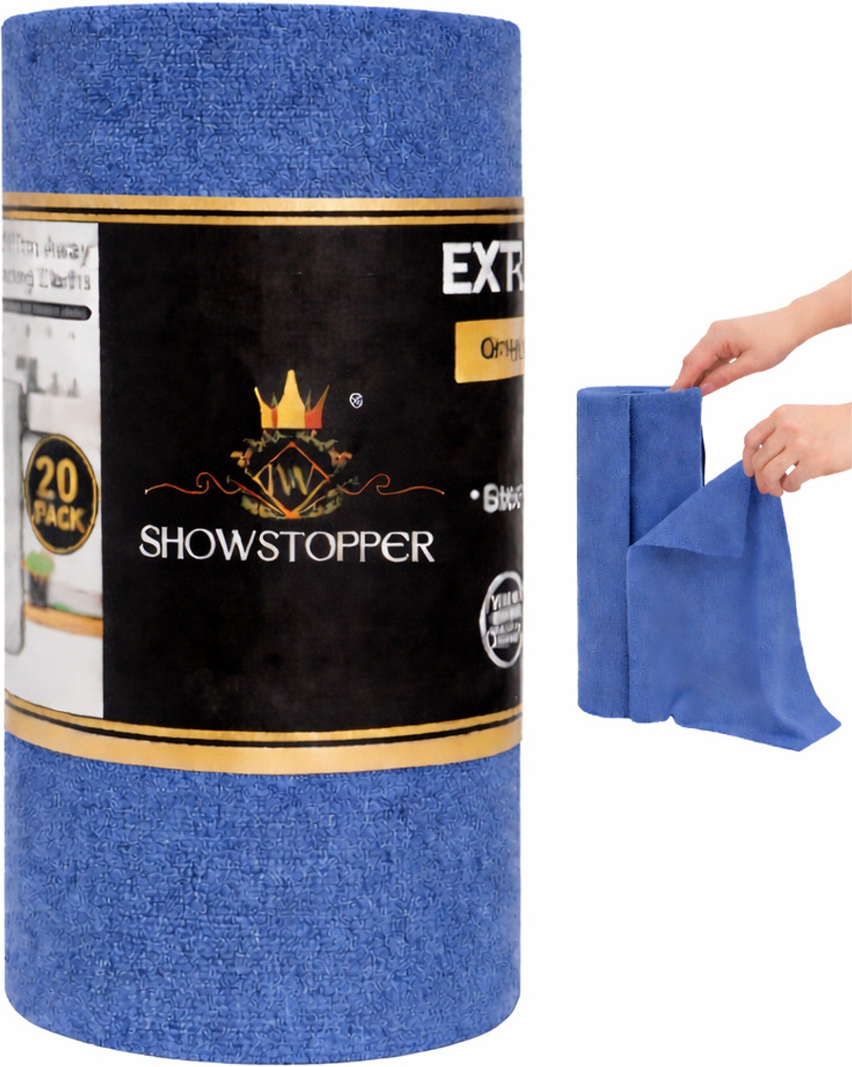 Image of SHOWSTOPPER Microfiber Roll Denim Blue Reusable,Washable for Home,Kitchen, Everyday Use Wet and Dry Microfiber Cleaning Cloth