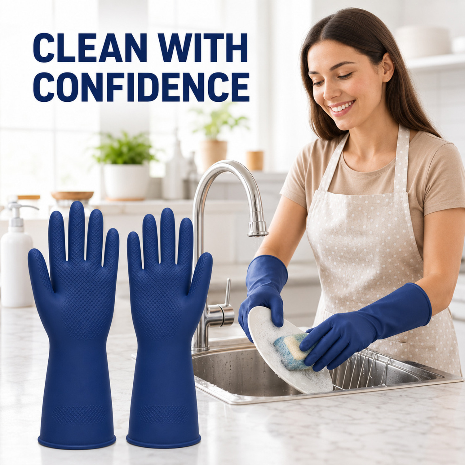 Image of Axisgrip 1 Pair blue Rubber Safety Hand Gloves For Chemical, Electrical , Gardning Rubber Safety Gloves