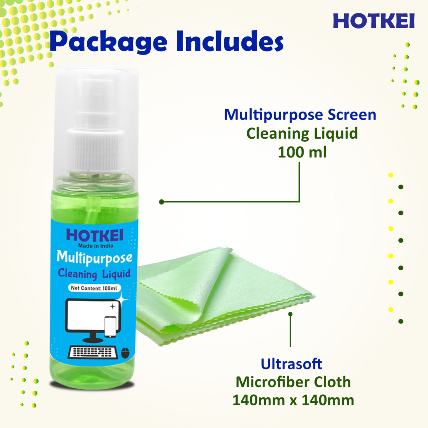 Image of HOTKEI 100ml Scented Laptop TV Mobile Computer Screen Cleaner Cleaning Liquid Spray Kit for Laptops, Computers, Gaming, Mobiles