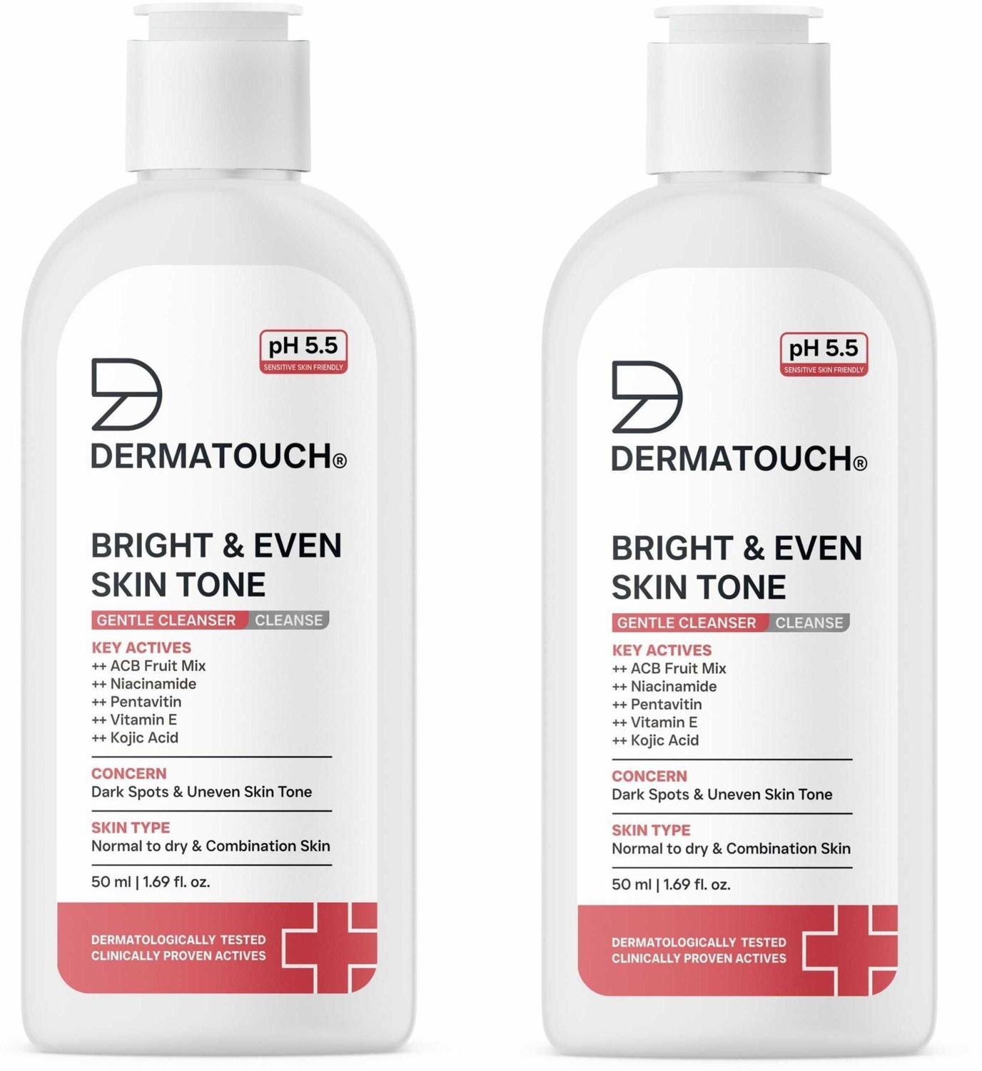 Image of Dermatouch Bright & Even Skin Tone Gentle Cleanser | Helps Reduce Dark Spots & Uneven Tone | pH 5.5 Daily |(Pack of 2) Face Wash