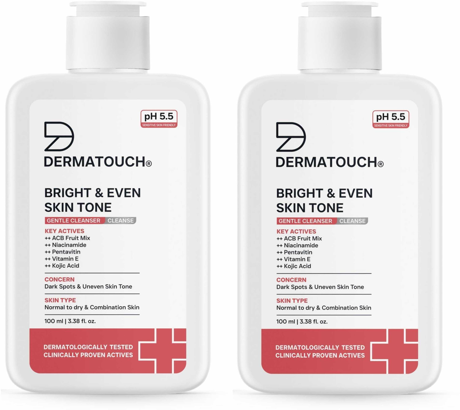 Image of Dermatouch Bright & Even Skin Tone Gentle Cleanser | Helps Reduce Dark Spots & Uneven Tone | pH 5.5 Daily |(Pack of 2) Face Wash
