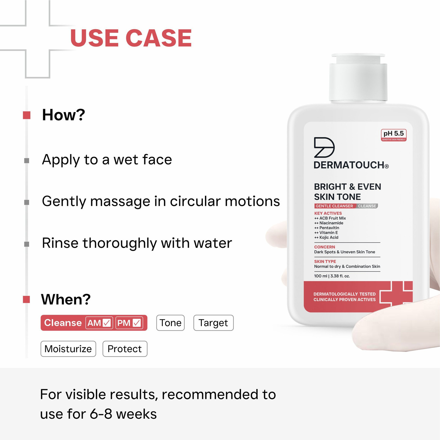 Image of Dermatouch Bright & Even Skin Tone Gentle Cleanser | Helps Reduce Dark Spots & Uneven Tone | pH 5.5 Daily |(Pack of 2) Face Wash
