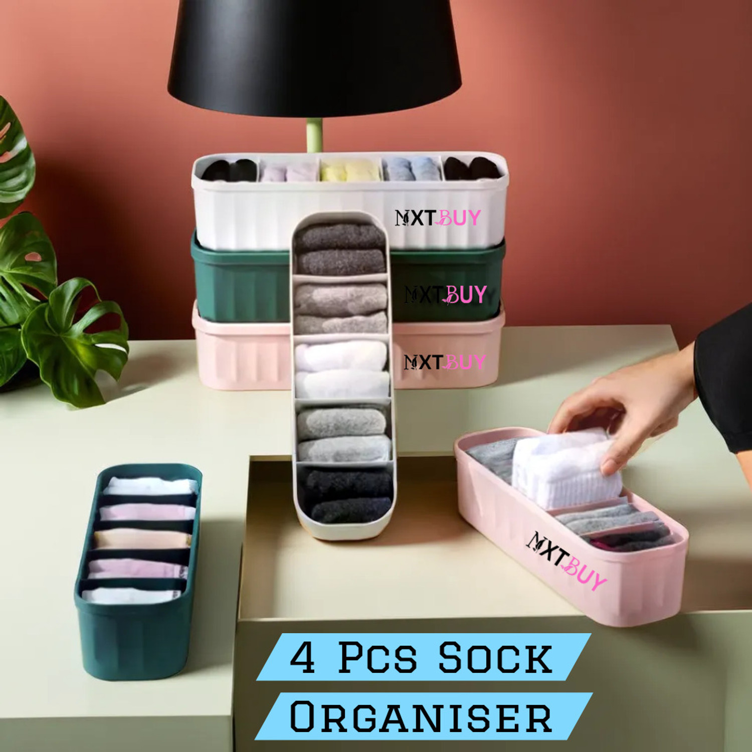 Image of CORVIN 4 Piece Socks Organizer Multipurpose Storage Box Organizer Drawer Divider