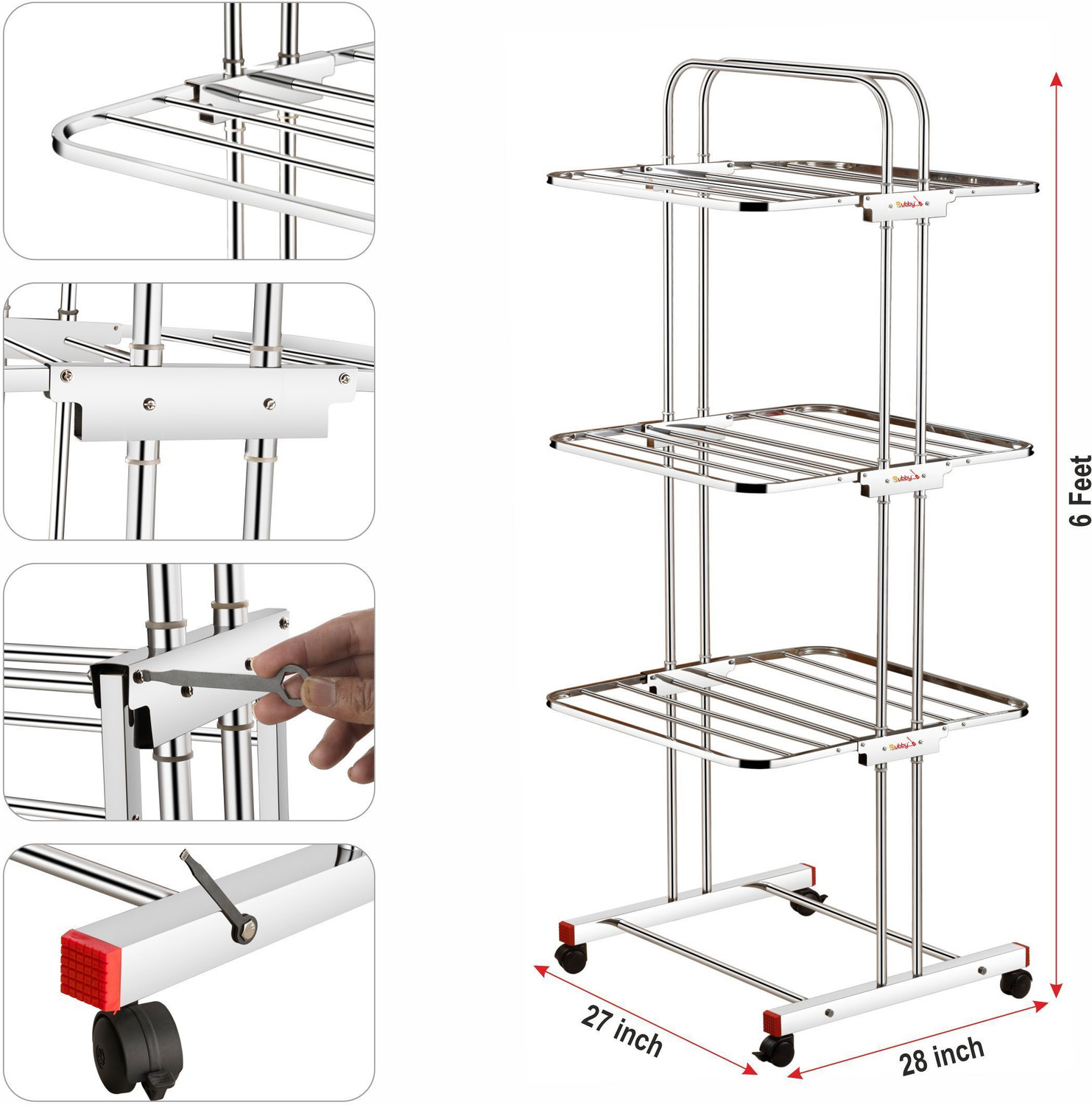 Image of DRYCON Steel Floor Cloth Dryer Stand 3LAYER-DRY-SS