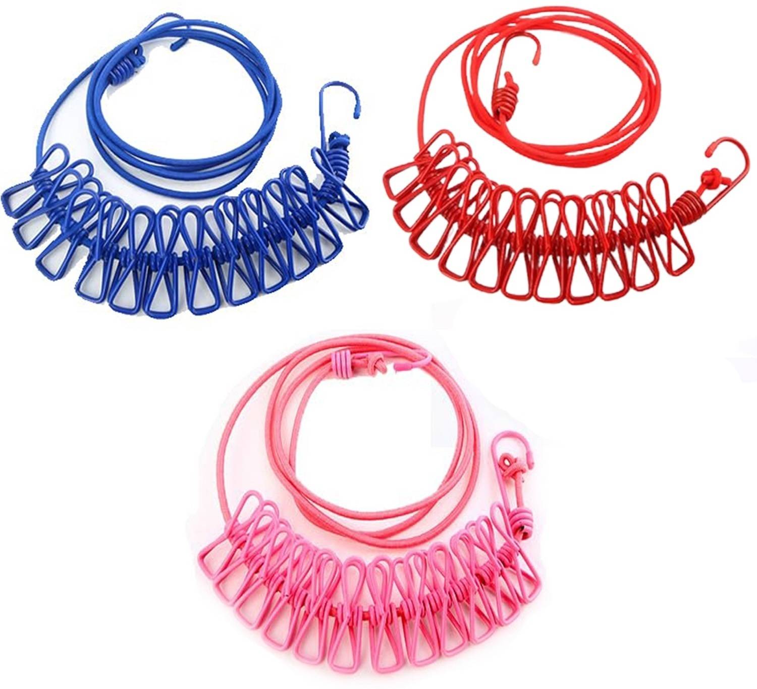 Aseenaa 12 Clips & 2 Hooks Portable Outdoor Clothesline Rope Nylon, Plastic, Stainless Steel Retractable Clothesline