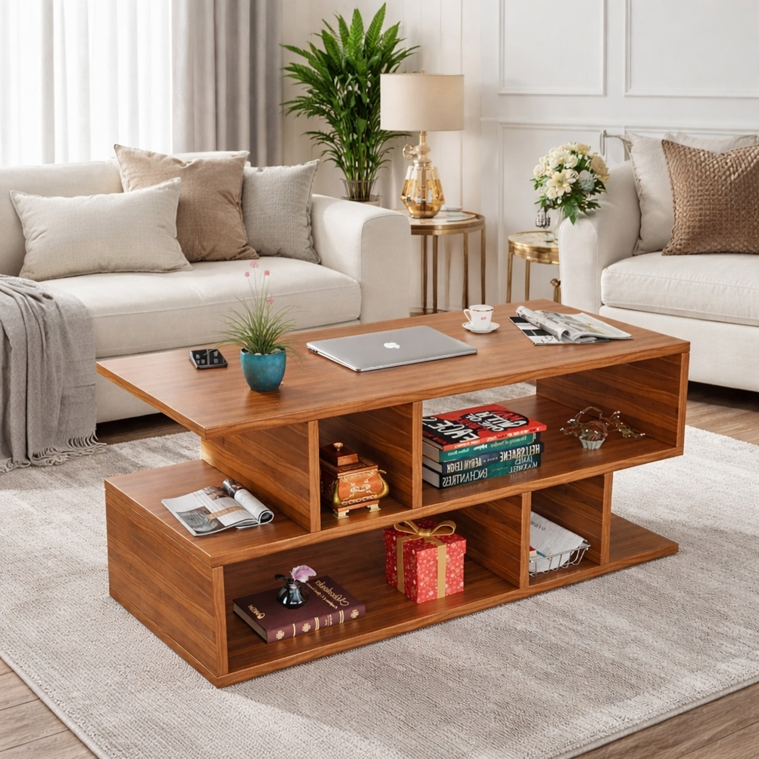 Image of Flipkart Perfect Homes Modern Multipurpose Coffee Table with Storage Shelf for Living Room Furniture Engineered Wood Coffee Table