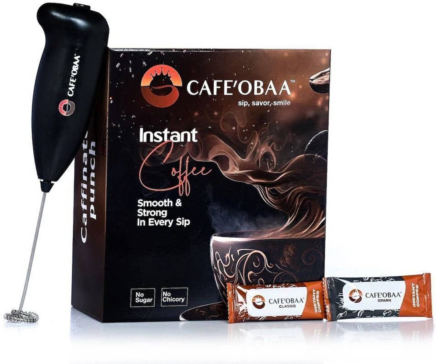 CAFEOBAA Classic Sachets Pack Of 50 | 25 Classic+25 Spark Instant Coffee With Frother Instant Coffee