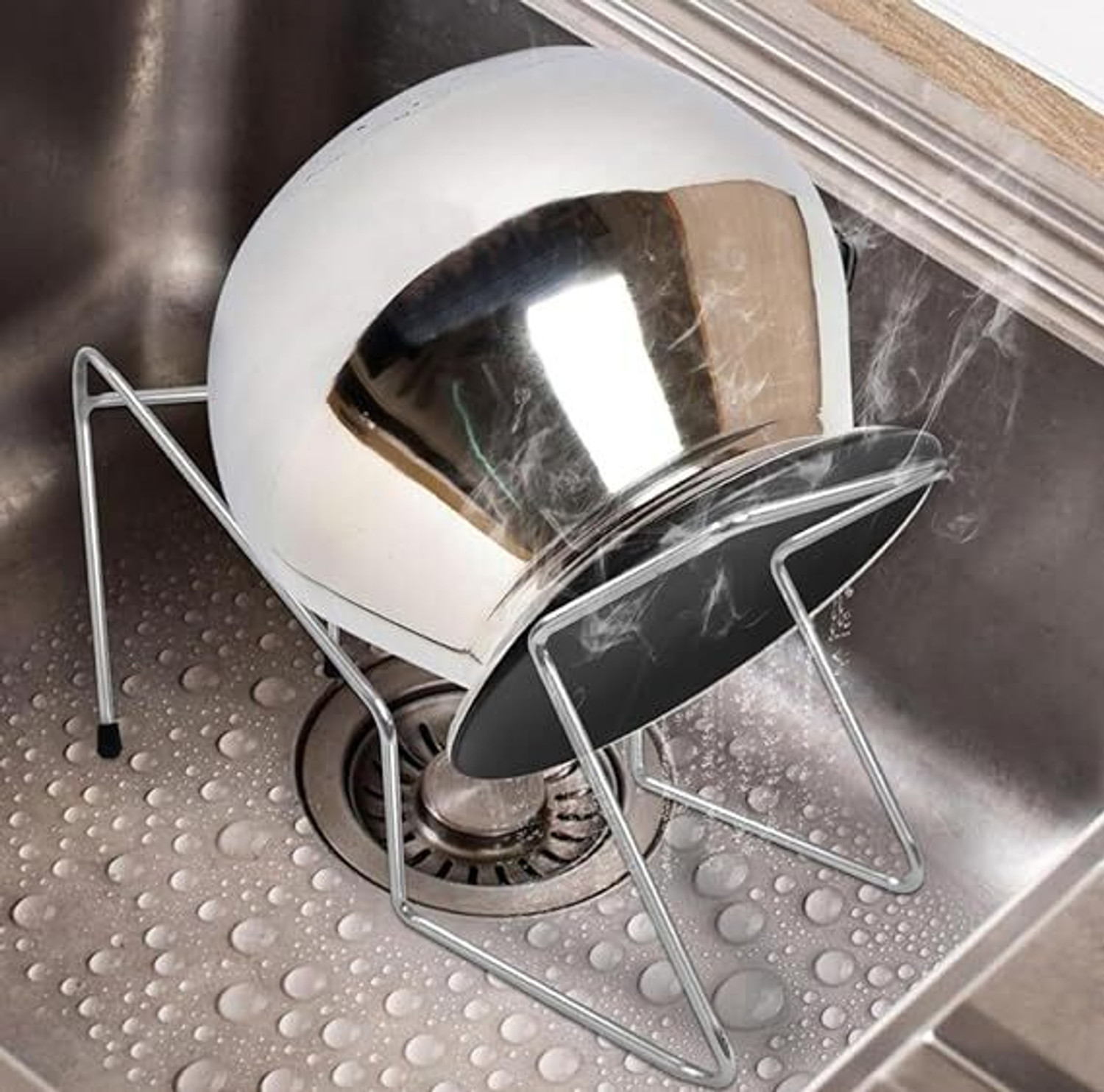 Image of JSS Handsfree Rice Pot Drainer Stand with Heat Resistant Silicon Mittens Colander