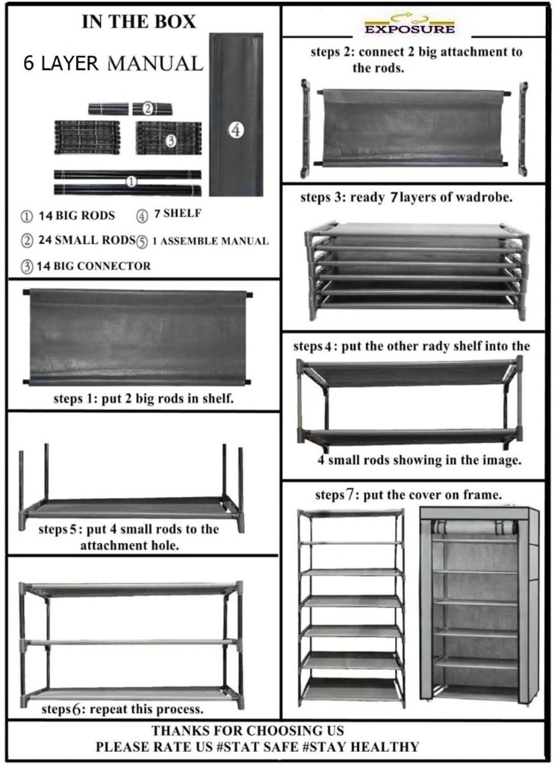 Image of ThreeTails 6 Layer Fabric Shelf shoe rack Eiffel Tower Multi Use Collapse Cabinet SHOPSY Metal Collapsible Shoe Stand