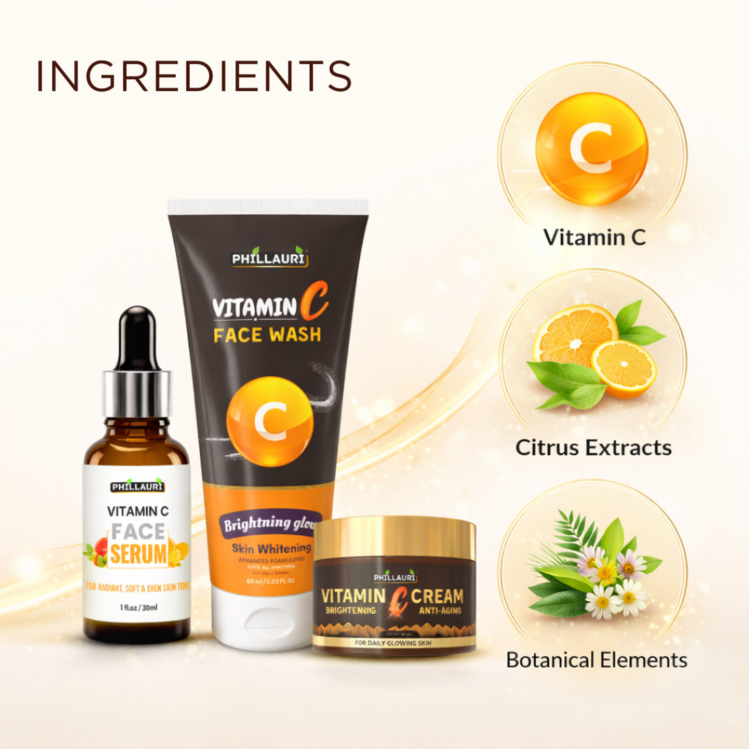 Image of Phillauri Face Wash Serum and Cream Combo with Vitamin C for Skin Glow & Smooth Skin Feel
