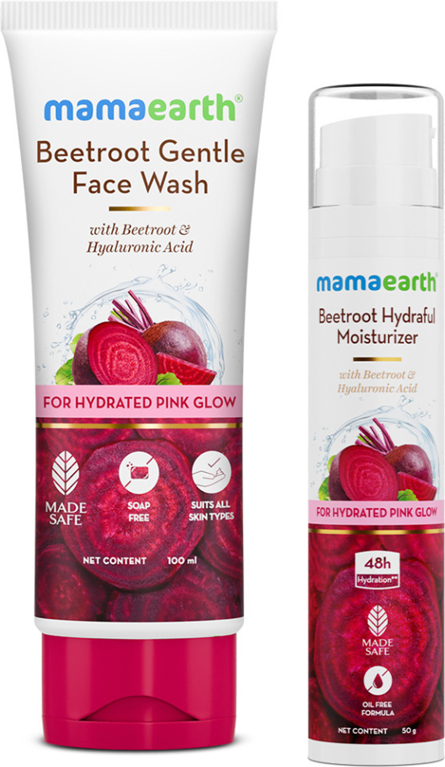 Image of Mamaearth Beetroot Natural Pink Glow Combo | Beetroot Gentle Face Wash (100ml) And Beetroot Hydraful Moisturizer (50ml) | Combo Pack