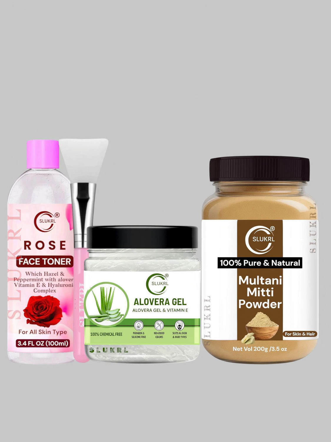 Image of slukrl Face and Hair Pack with Multani Mitti and Aloe Vera Gel Women & Men (4 Items in the set)