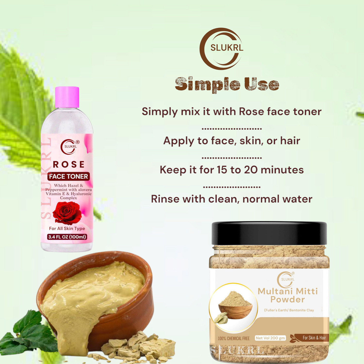 Image of slukrl Face and Hair Pack with Multani Mitti and Aloe Vera Gel Women & Men (4 Items in the set)