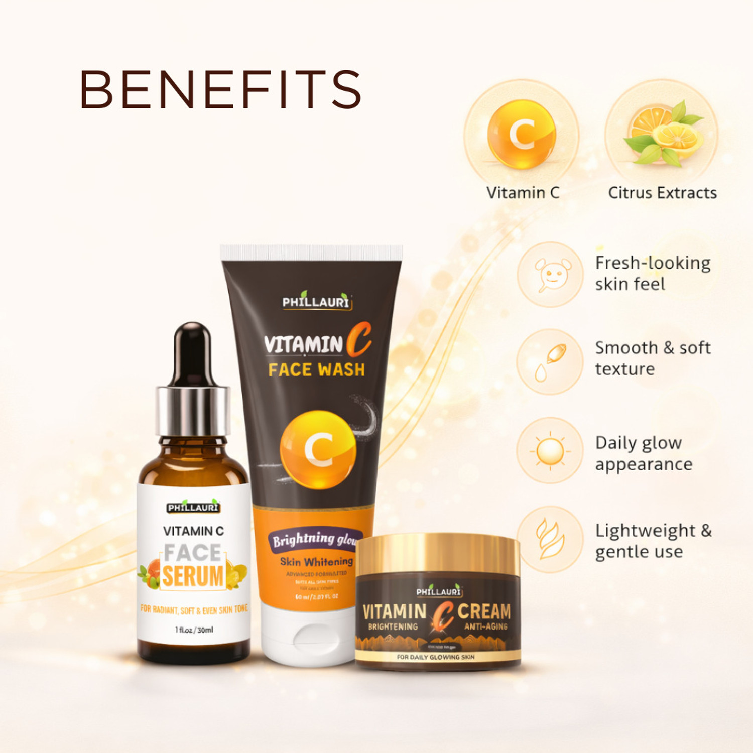 Image of Phillauri Face Wash Serum and Cream Combo with Vitamin C for Skin Glow & Smooth Skin Feel