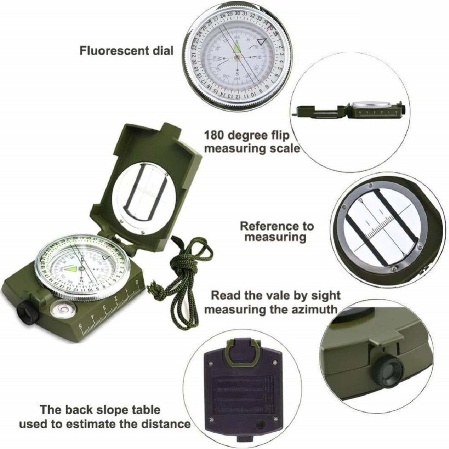 Image of JMALL Military Lensatic Prismatic Matte Compass (Army Green) Compass