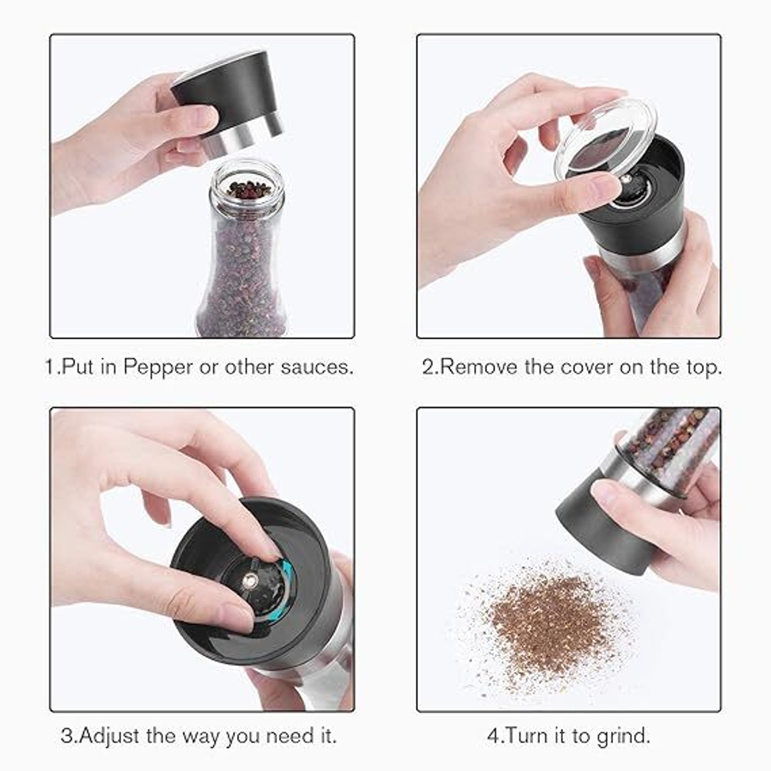 Image of LAKSHMINARAYAN SALES salt Pepper Bottle Mill Shaker with Adjustable Ceramic Blades for Coarseness Glass Traditional Pepper Mill