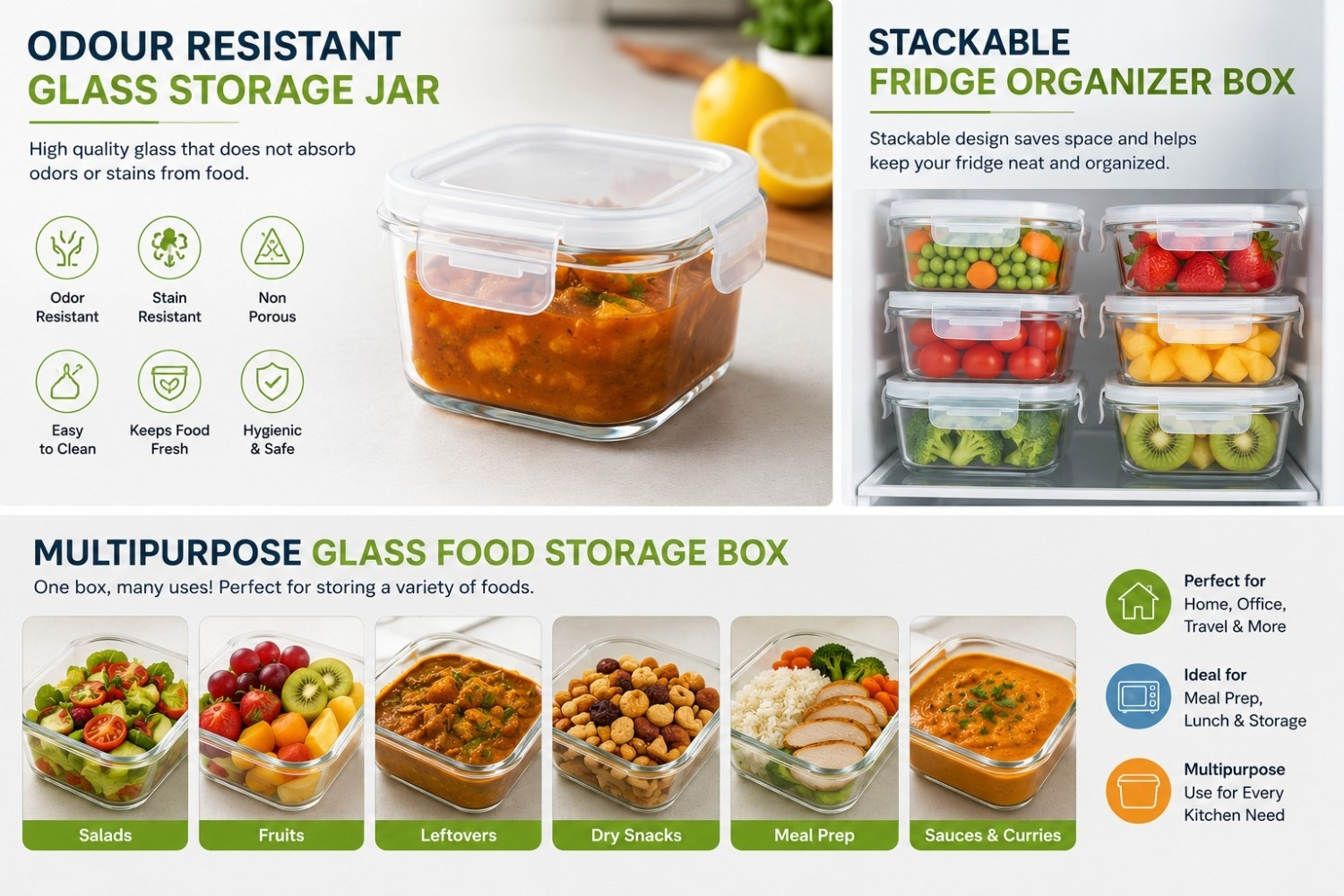 Image of LELART Glass Fridge Container - 520 ml