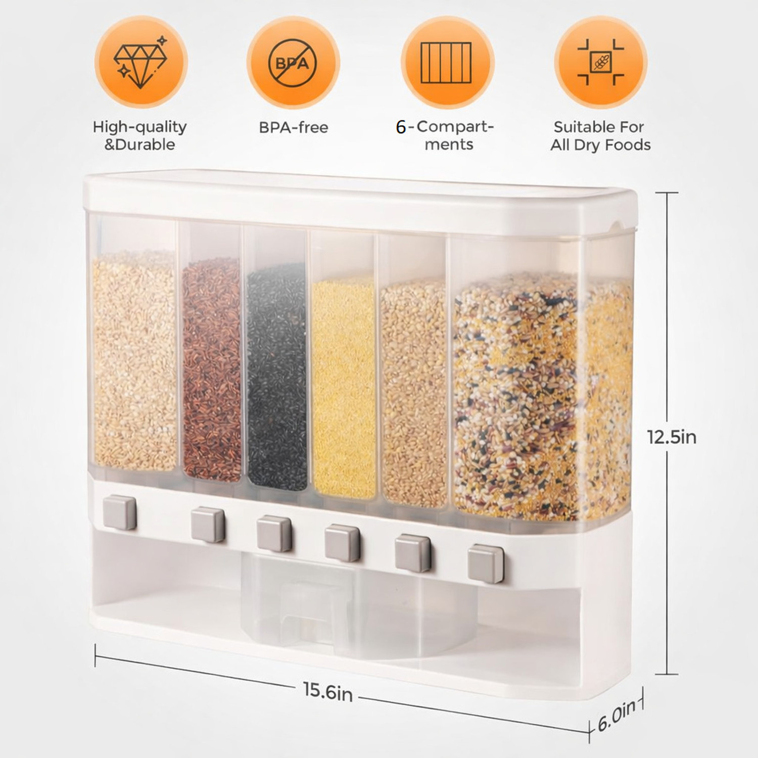 Image of CLOUDHOME Polypropylene Cereal Dispenser - 10 kg (Transparent)