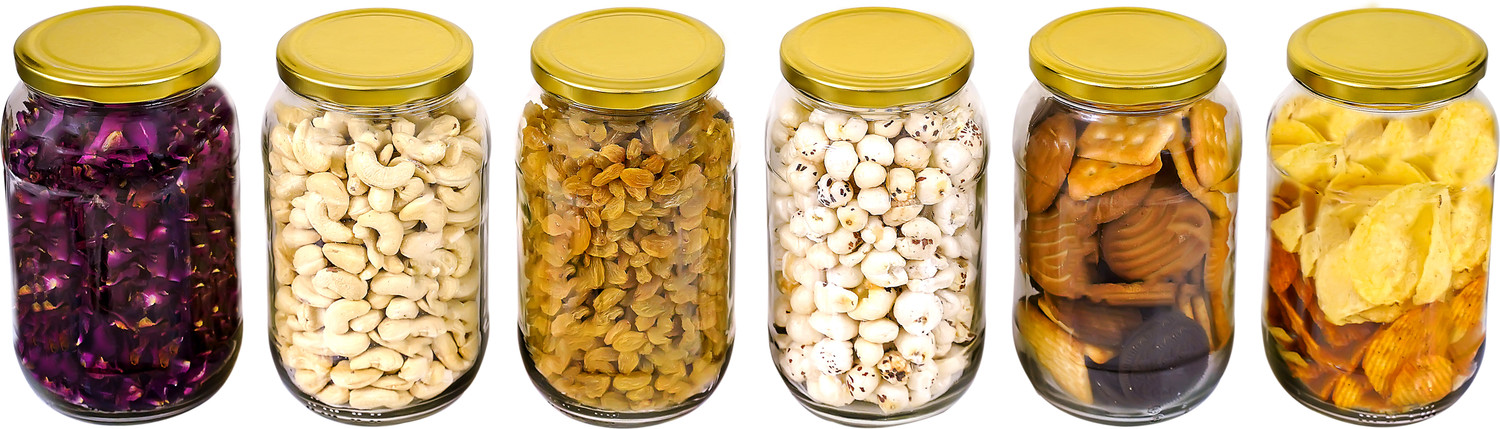 Image of Panel's Pack of 6 Glass Grocery Container - 1000 ml Gold