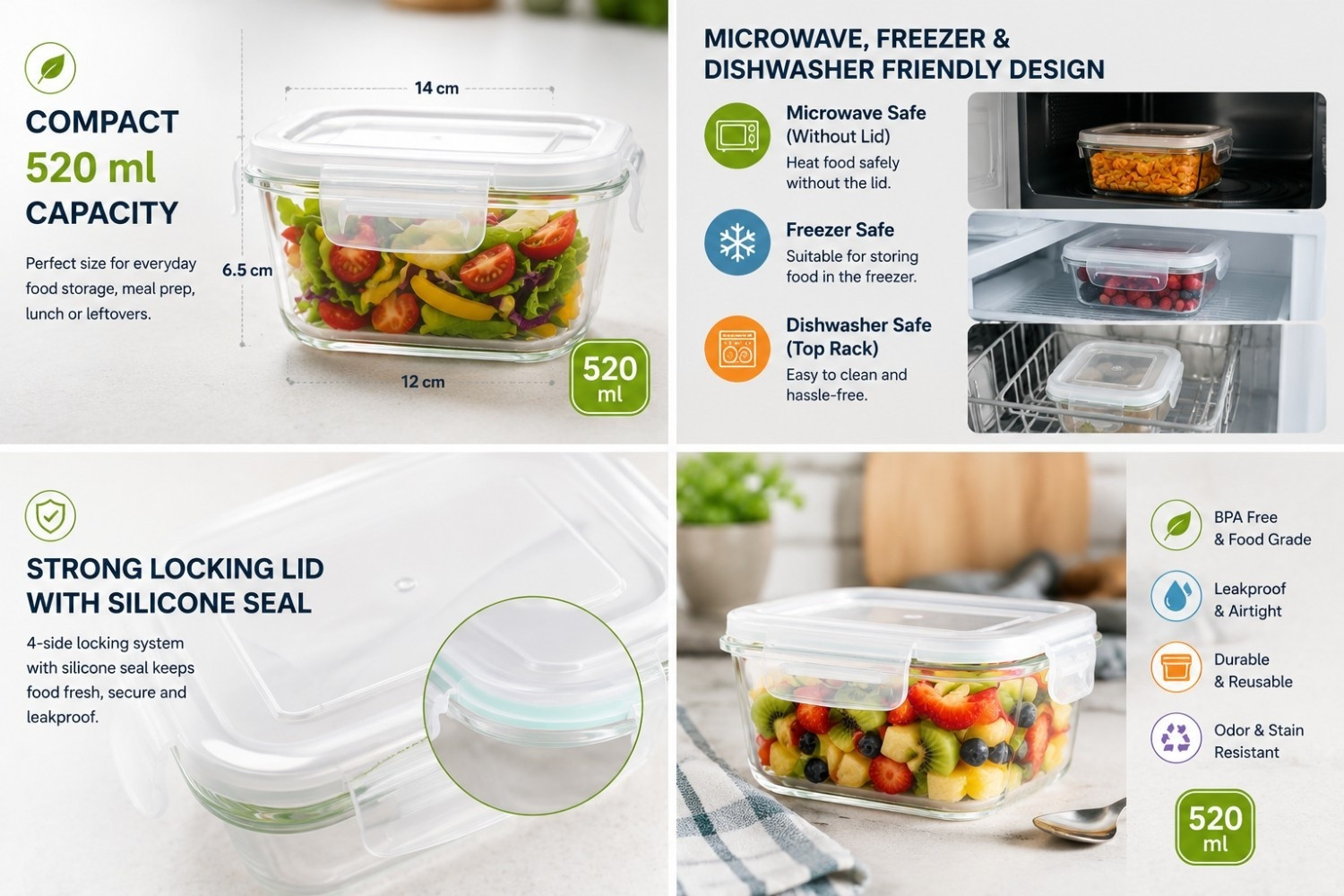 Image of LELART Glass Fridge Container - 520 ml