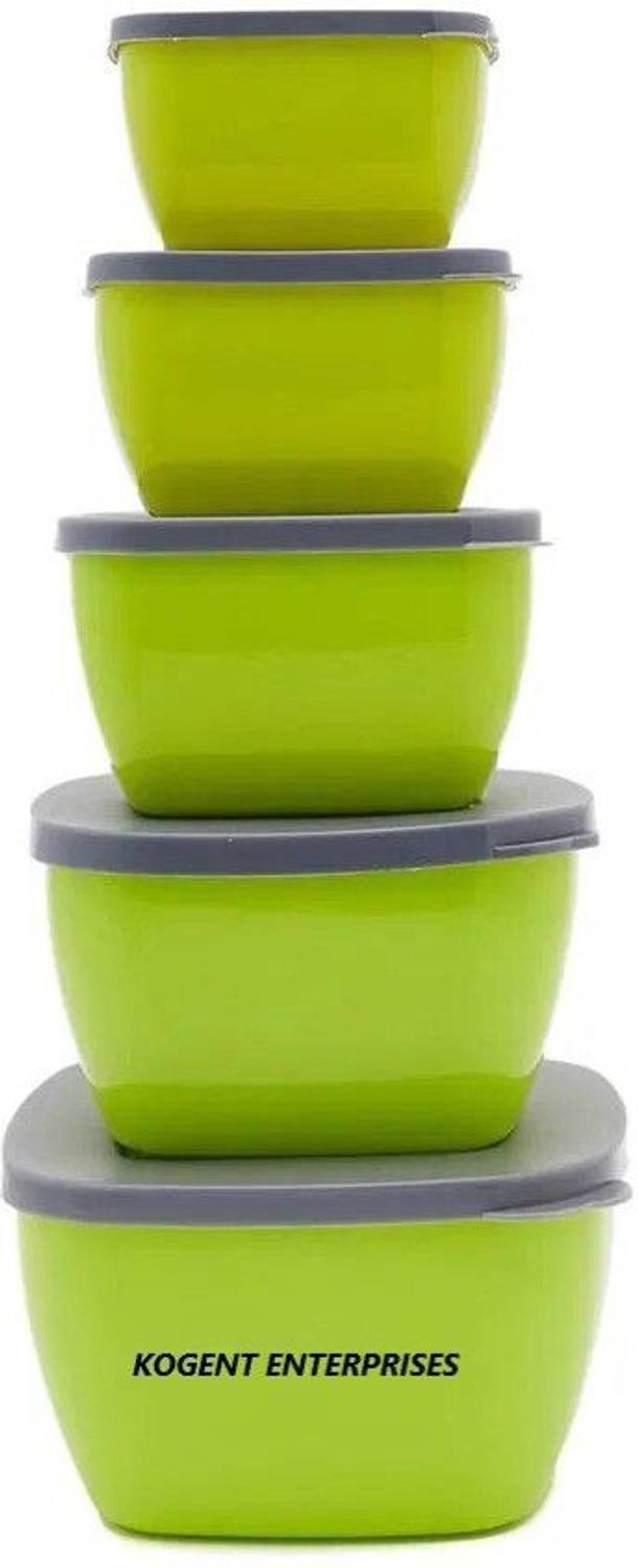 KOGENT ENTERPRISES Pack of 5 Plastic Grocery Container - 1850 ml, 1250 ml, 850 ml, 550 ml, 400 ml Green