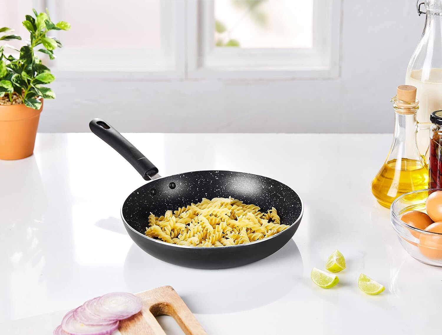 Image of DTM Non Stick Coated Heavy Fry Pan Pot Tawa Crepe Flat With Lids Paniarakkal Pan 27.5 cm diameter with Lid 0.5 L capacity