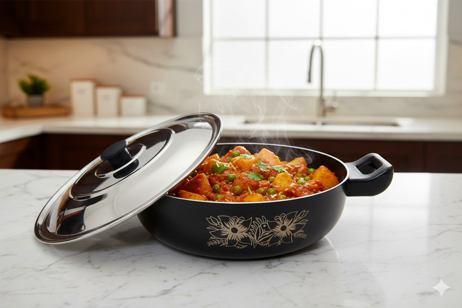 Image of cookpro Kitchen Cookware Kadhai with lid or Saucepan Combo Induction Bottom Non-Stick Coated Cookware Set