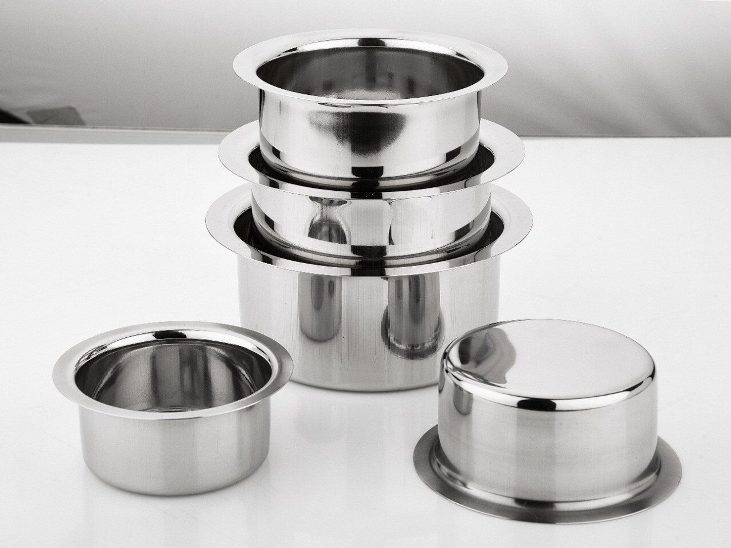 Image of RBGIIT Stainless Steel Tope Set of 5 Pcs Patila Flat Bottom, Mirror Finish Gas Base K0 Cookware Set