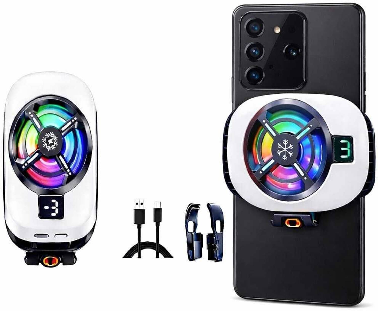 PAPLAJ ENTERPRISES Portable RGB Mobile Cooling Fan Phone Gaming Cooler with Display 1 Fan Cooling Pad