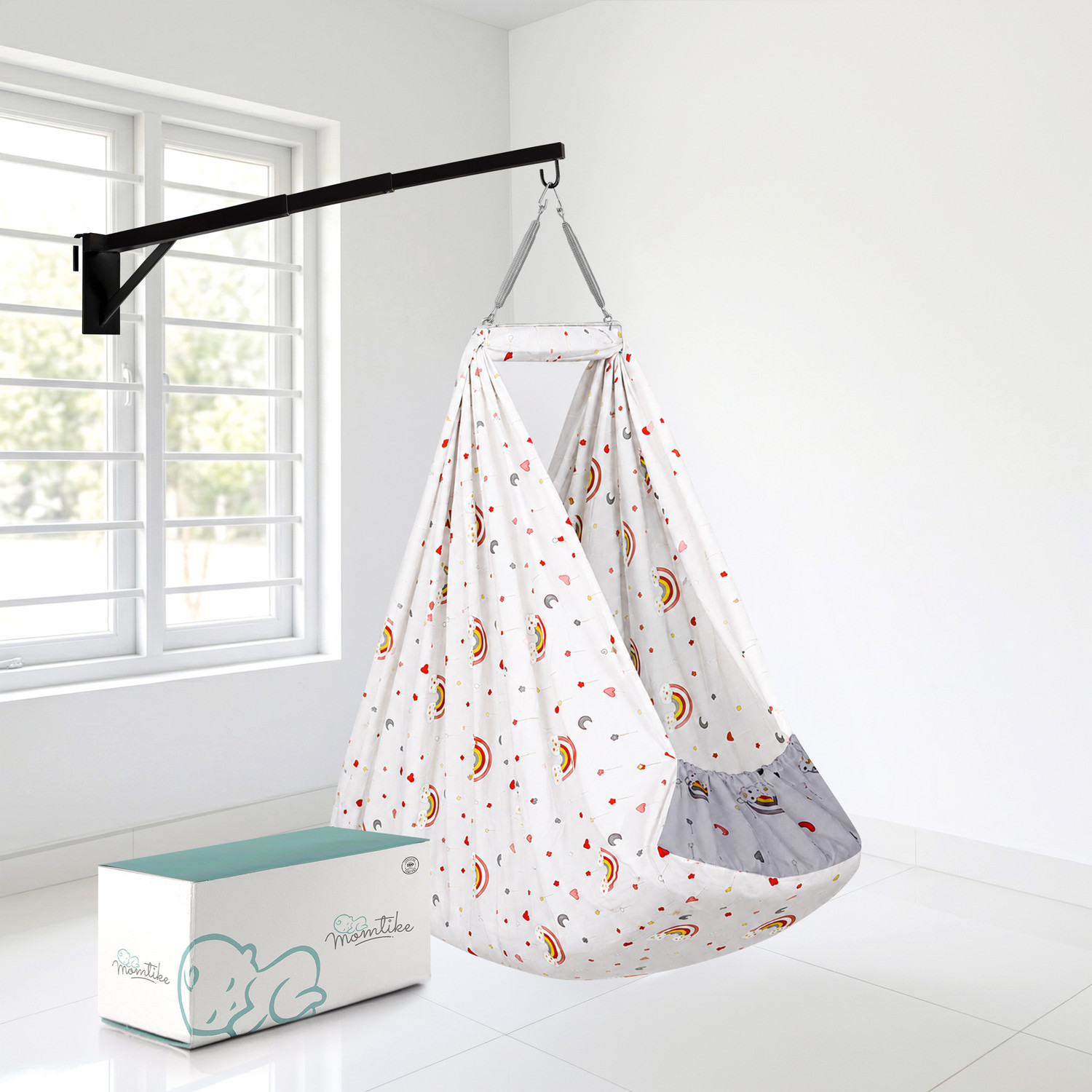 Image of Momtike Cradle for baby with sliding window hanger, swing cradle, baby thottil (Grey)
