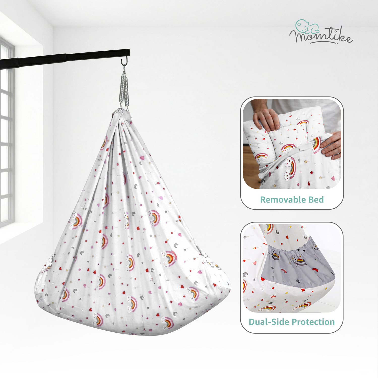 Image of Momtike Cradle for baby with sliding window hanger, swing cradle, baby thottil (Grey)