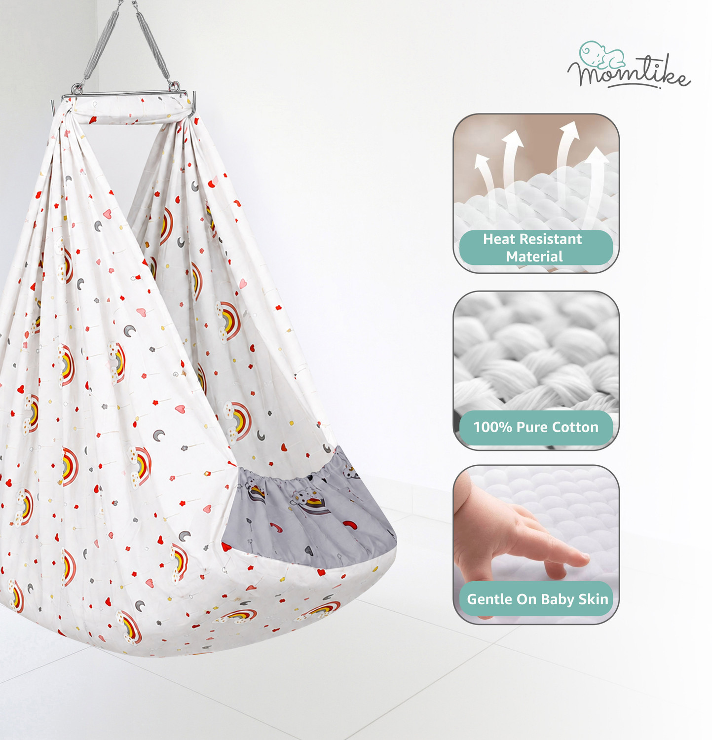 Image of Momtike Cradle for baby with sliding window hanger, swing cradle, baby thottil (Grey)