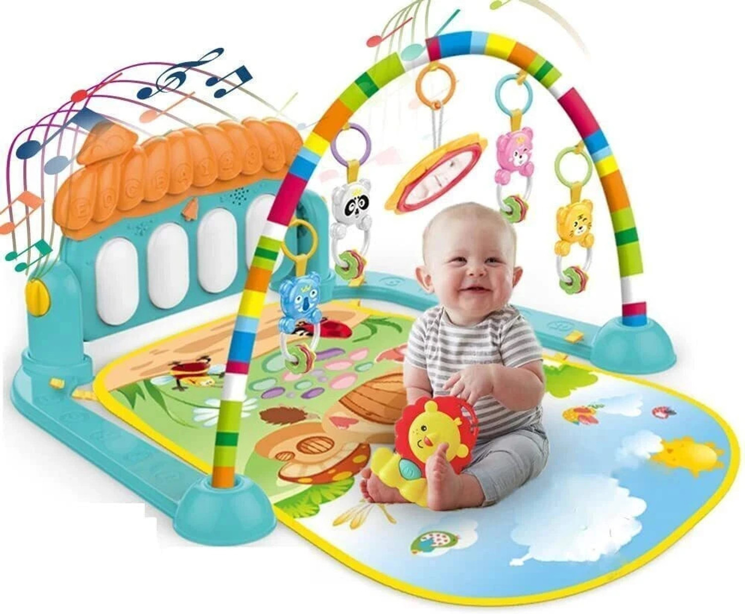 Image of HIM TAX 5 in 1 Baby Gym Mat Piano Gym Mat Rack Infant Music Fitness Rack Rattle Toy
