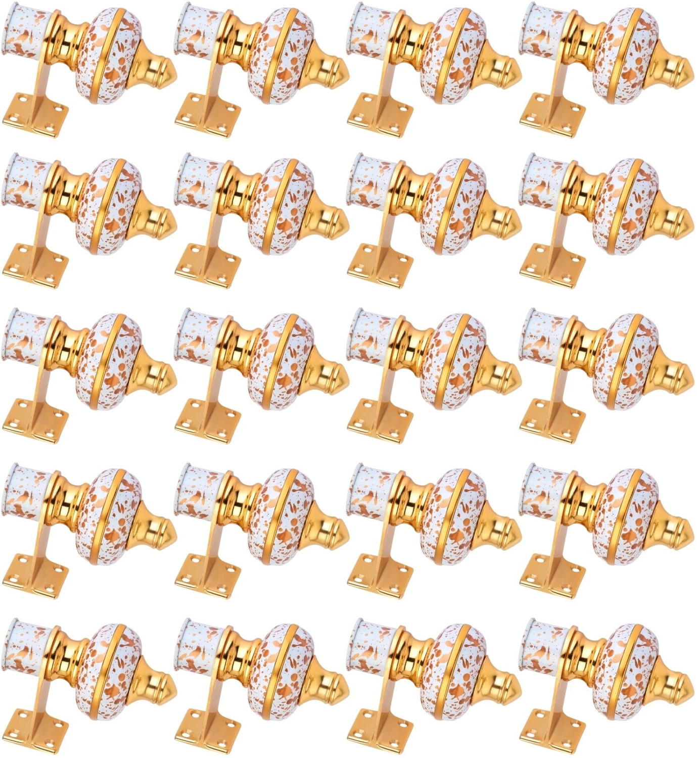 Image of Ghazian White, Gold Curtain Knobs, Rod Rail Bracket Metal