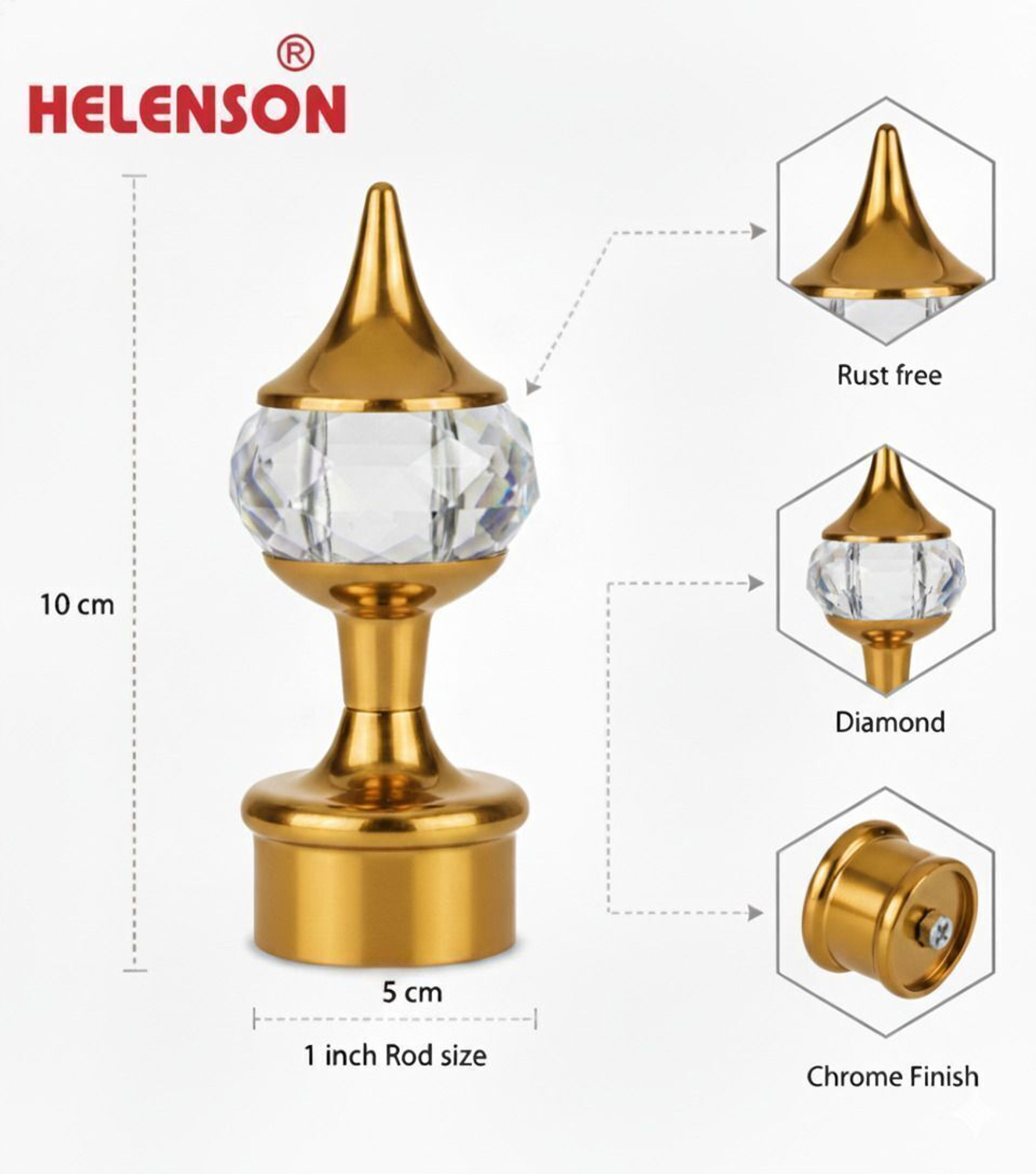 Image of HELENSON Gold Curtain Knobs, Rod Rail Bracket Metal