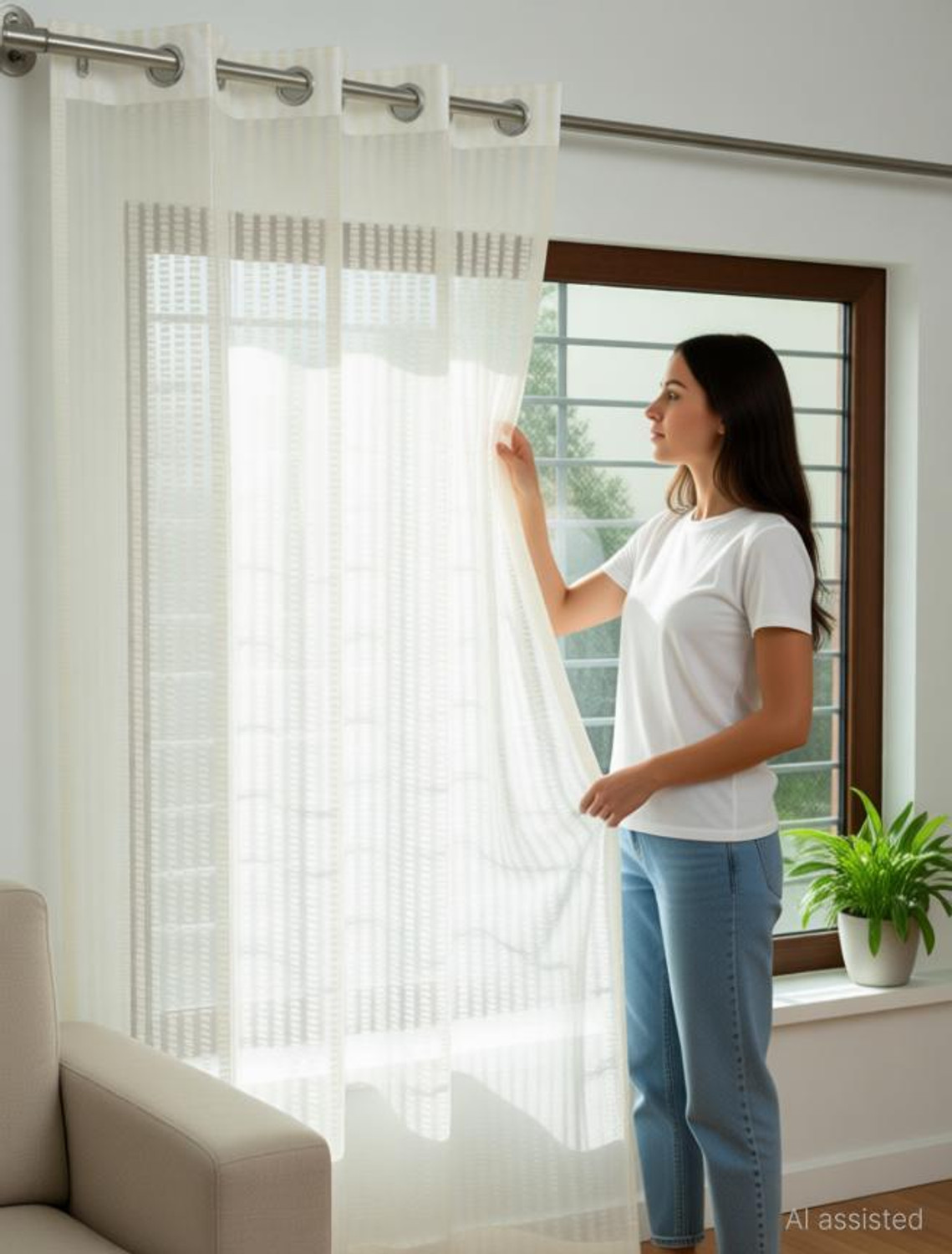 Image of otion 152 cm (5 ft) Window Net Transparent Curtain Single Curtain