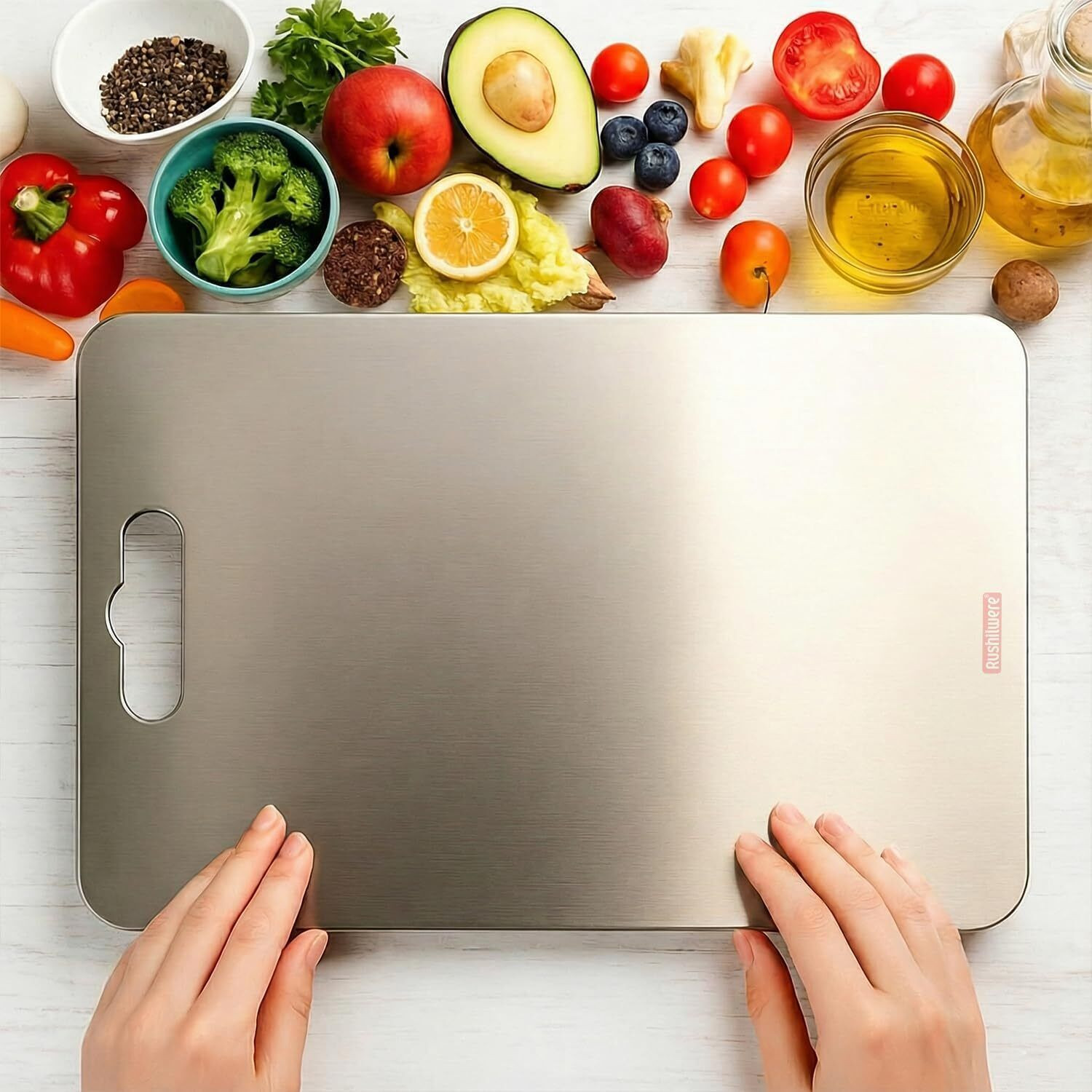Image of RUSHIL WERE 31x21 cm Multipurpose Chopping Board for Kitchen, Vegetables & Meat Stainless Steel Cutting Board