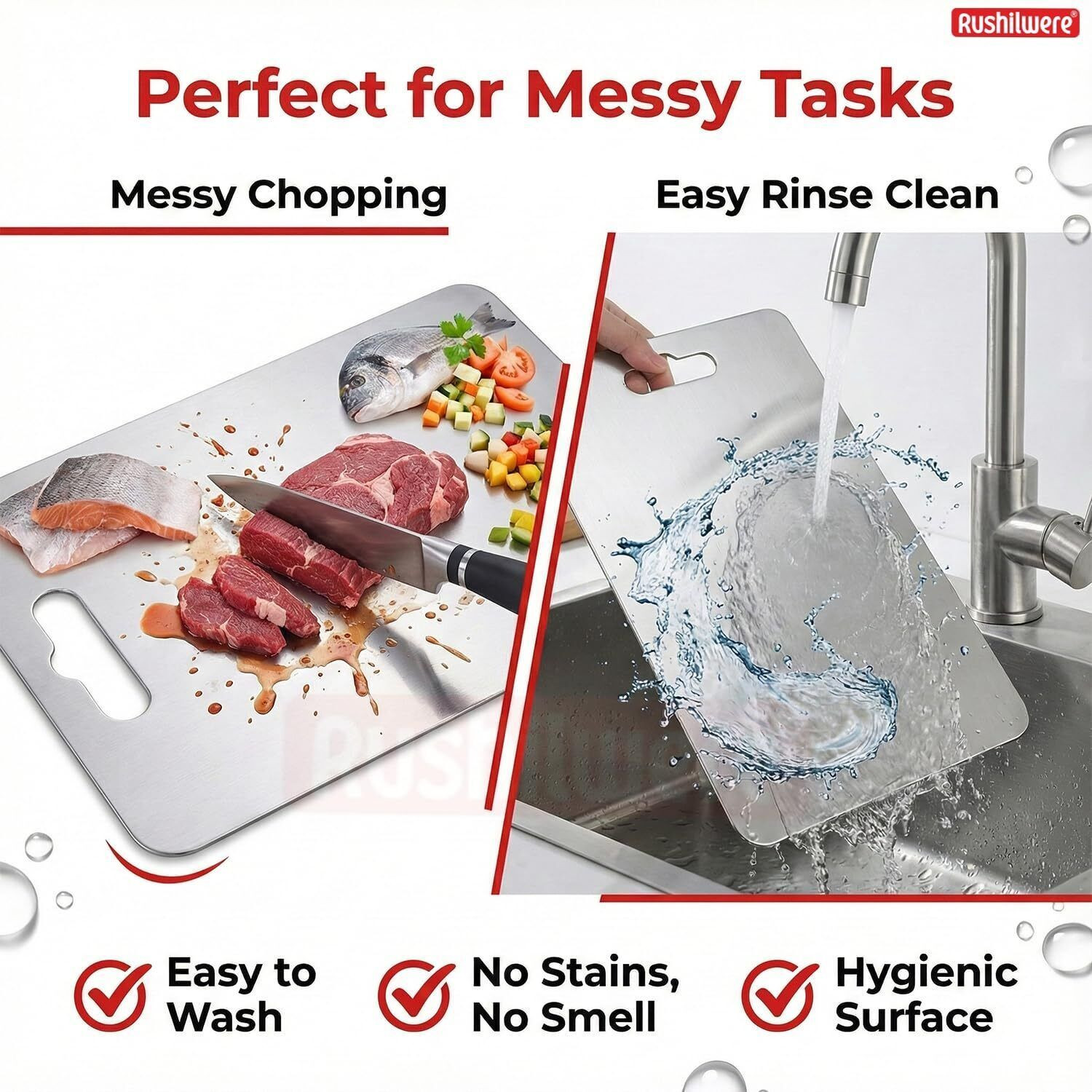 Image of RUSHIL WERE 31x21 cm Multipurpose Chopping Board for Kitchen, Vegetables & Meat Stainless Steel Cutting Board