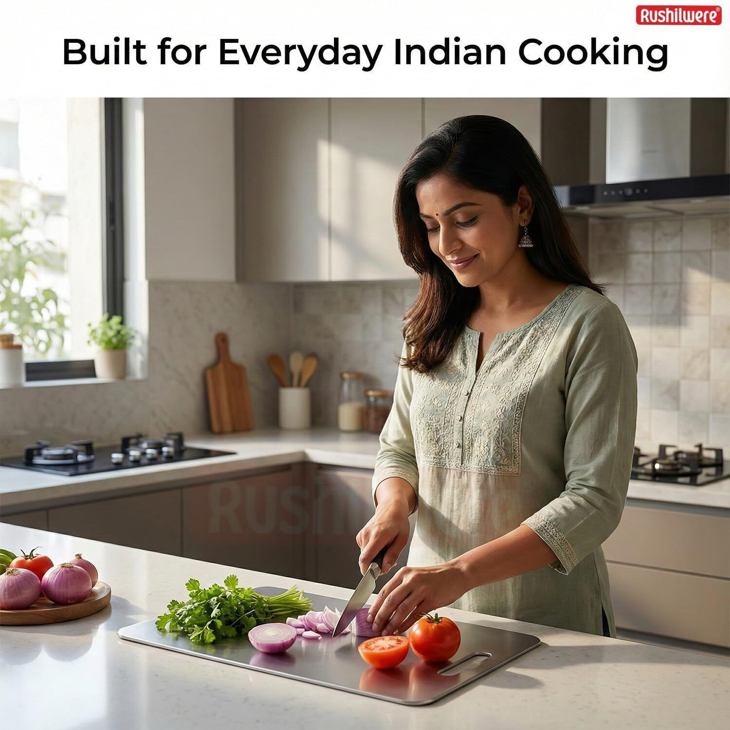 Image of RUSHIL WERE 31x21 cm Multipurpose Chopping Board for Kitchen, Vegetables & Meat Stainless Steel Cutting Board