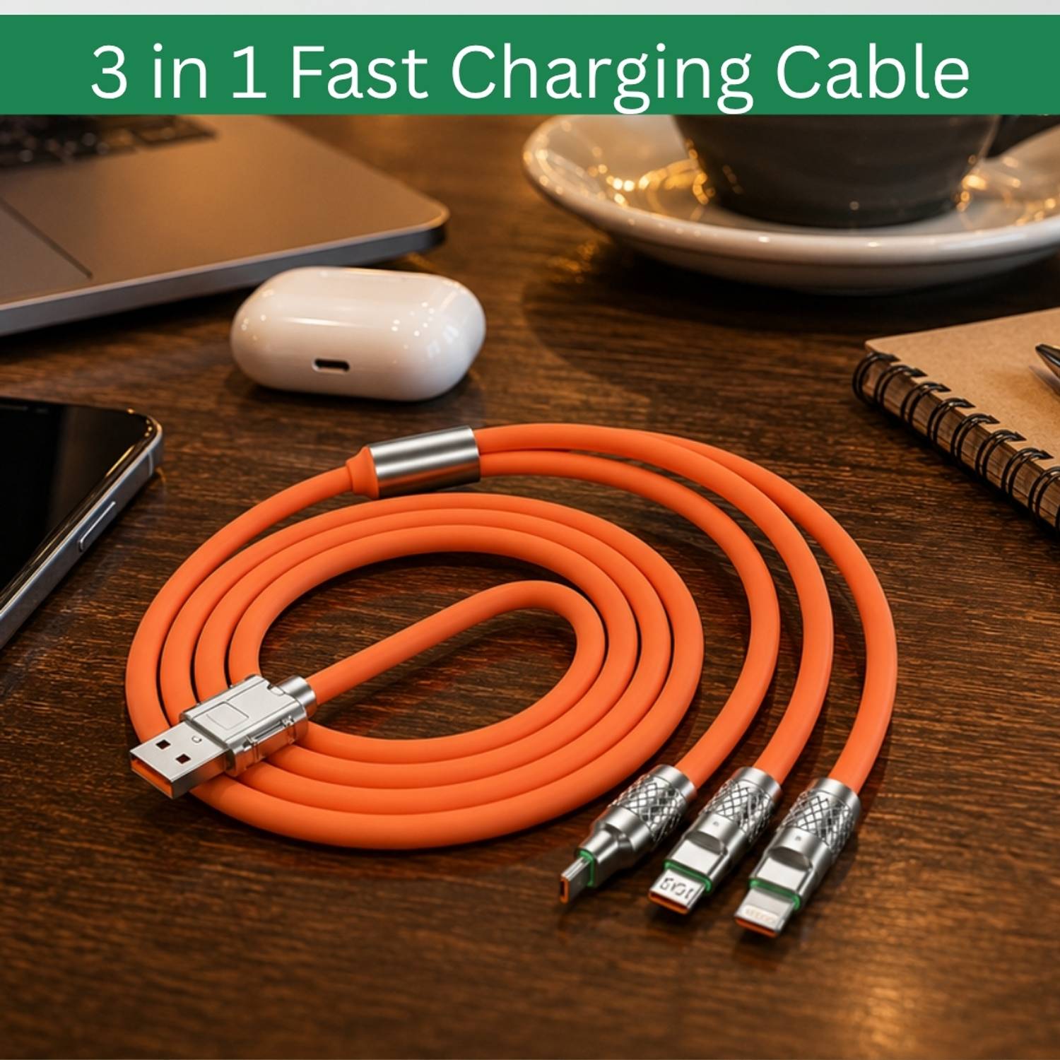 SACRO 3-in-1 Cable 1 m 3-in-1 Fast Charging Cable USB-A to Type-C, Lightning for Mobile & TabletsZK379