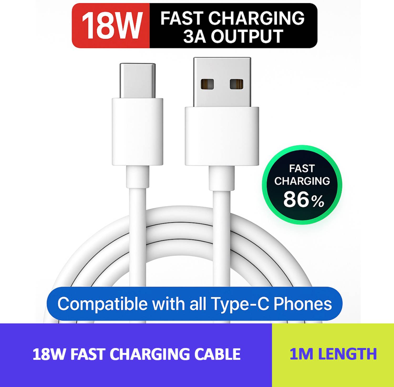 RoarX 18W USB Type-C Data Cable 1m - Image 1