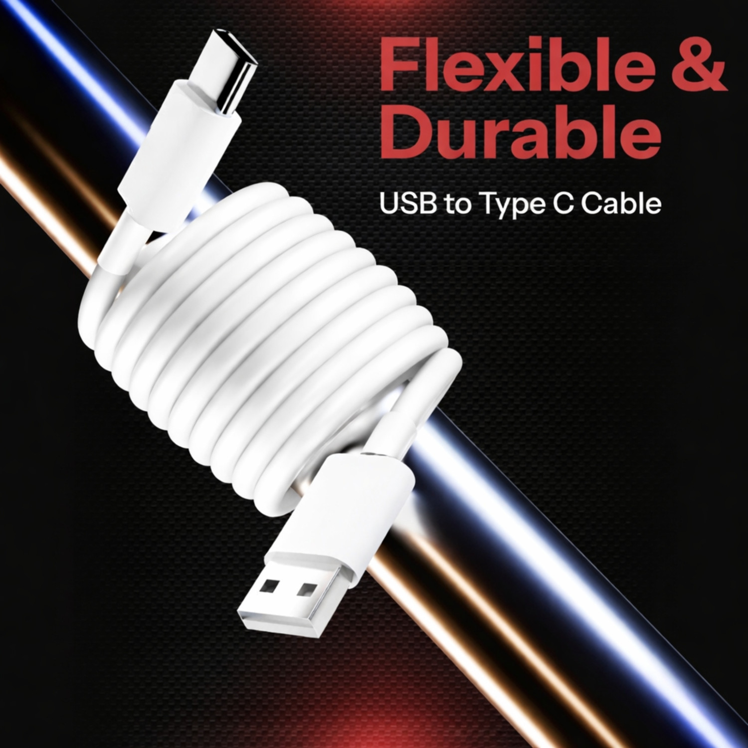 Image of MegVolt USB Type C Cable 4 A 1.5 m TPE 45W Type C Fast Charging Cable 1.5 Meter High Speed Data