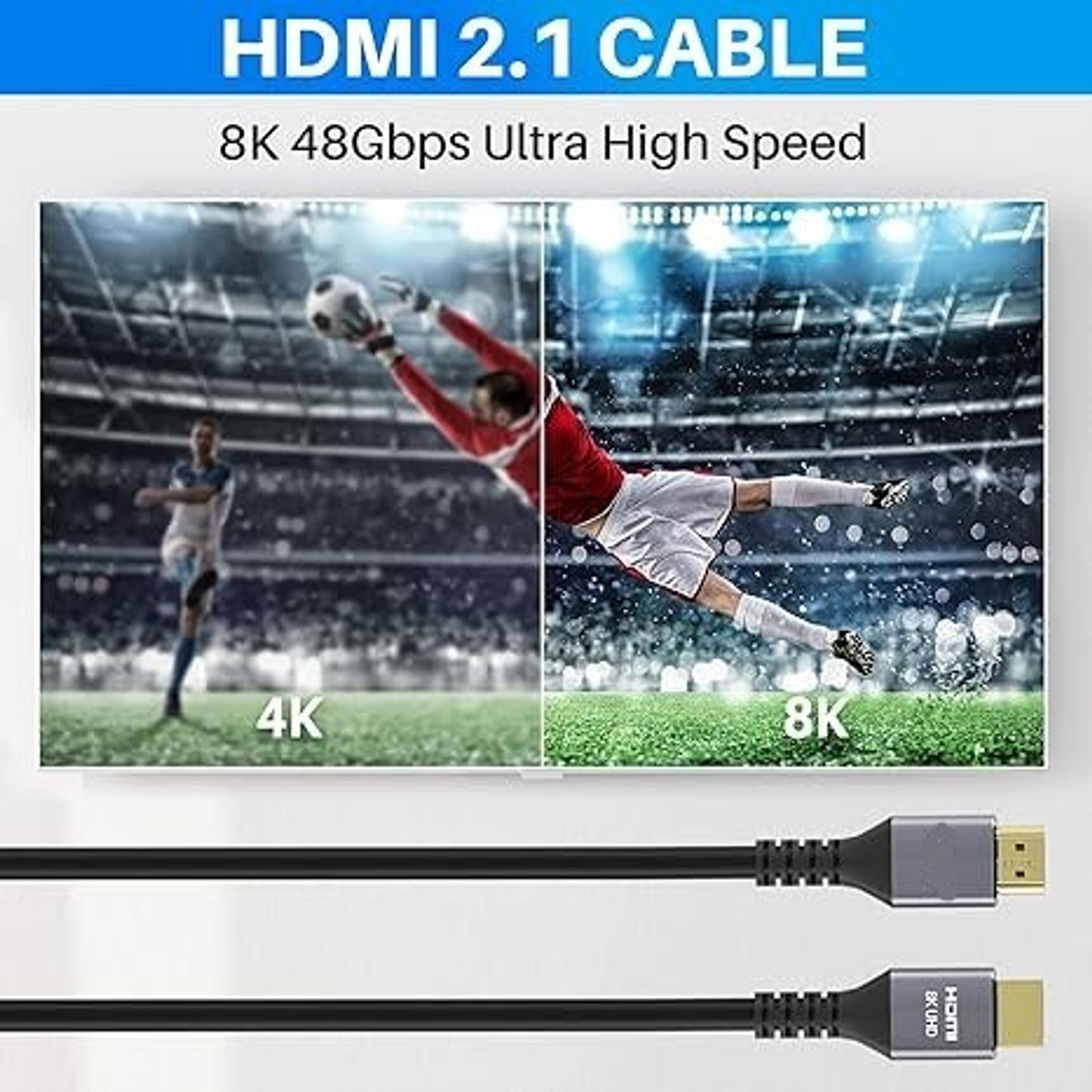 Image of HITRIME TV-out Cable HDMI Cable 2.1 with eARC & CEC, 8K @ 60Hz, 4K @ 120Hz, UHD Resolution, 48 Gbps