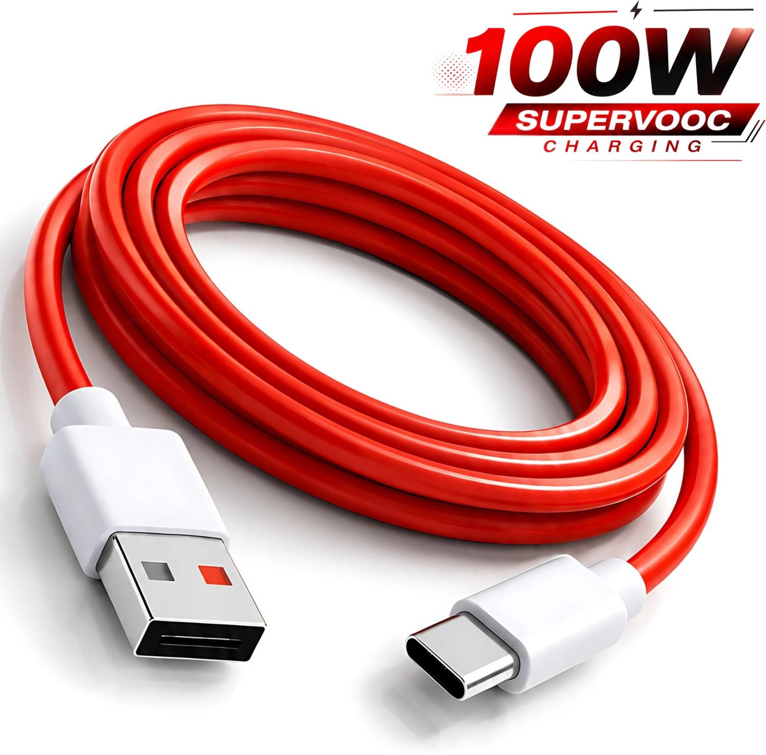 MegVolt USB Type C Cable 2.4 A 1 m PVC Efficient Data Cable Supporting VOOC Warp Dash SuperVOOC Charging