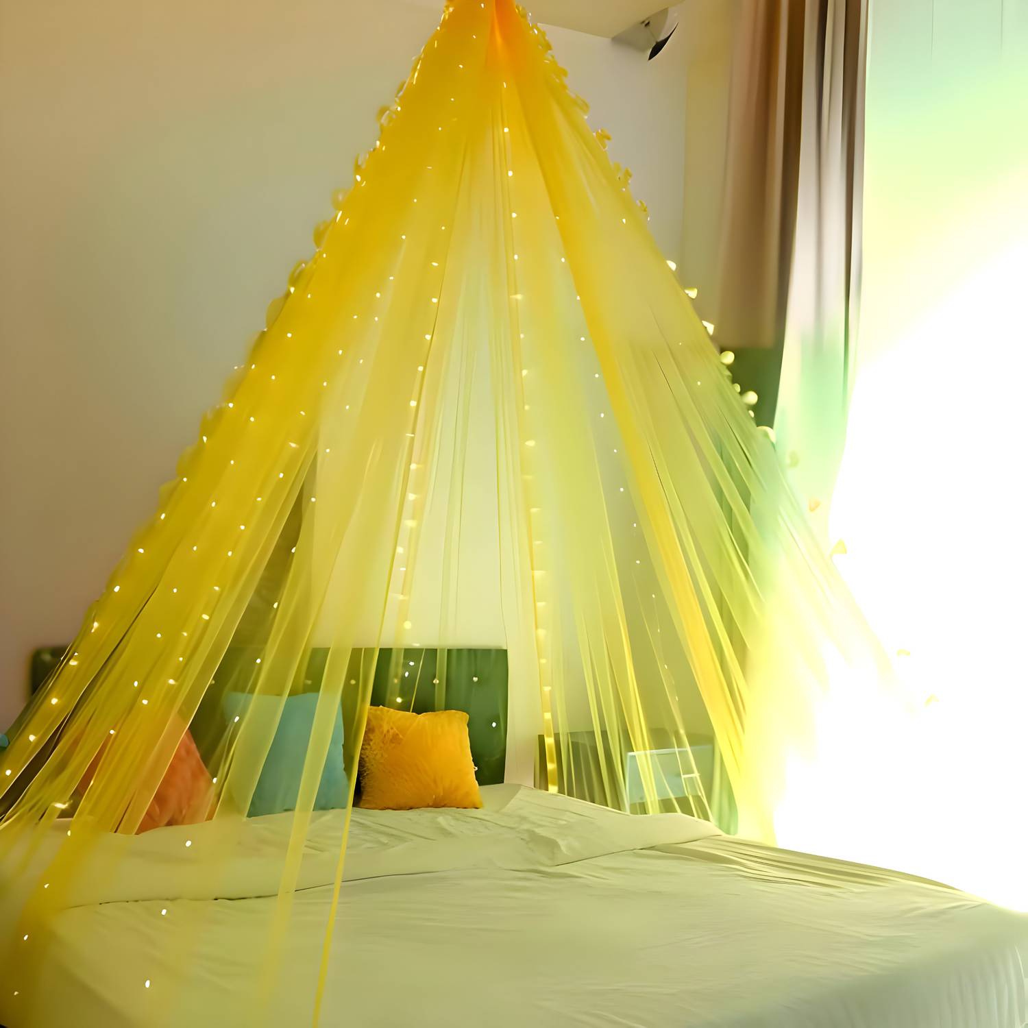 1iAM Yellow Transparent Decoration Net Backdrop for Birthday,Anniversary,Photo Shoot,Wedding