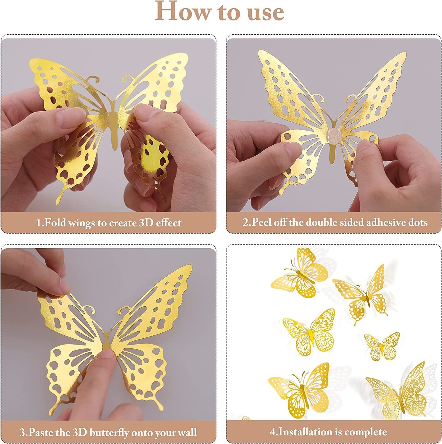 Image of Ipsit 3D Butterfly Gold Pack of 12