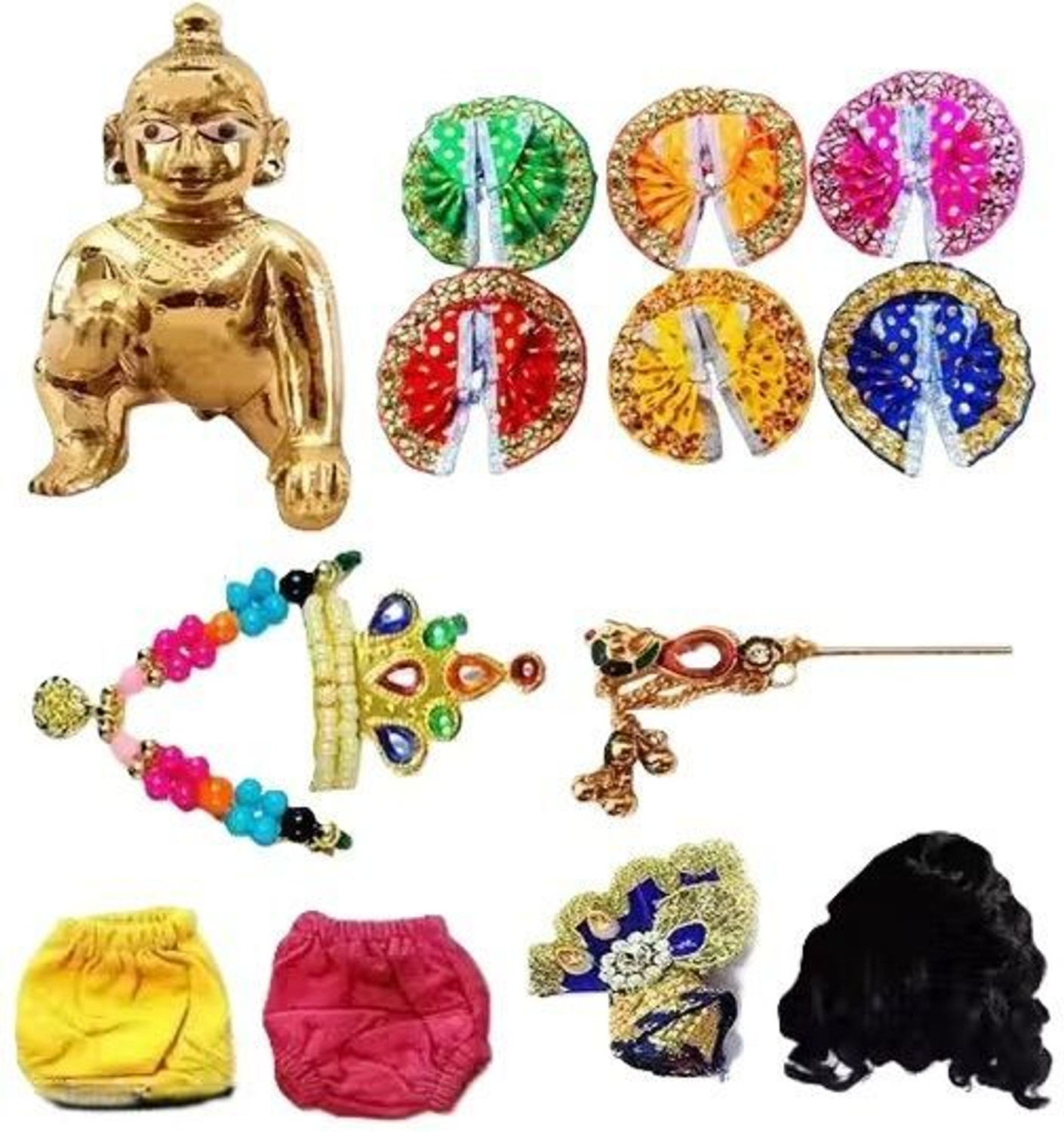 Image of BROWN HORSE\ Laddu Gopal Ji Thakur Ji 0 Size Idol with ( Item Of 14) Full Dress Set Combo Dress